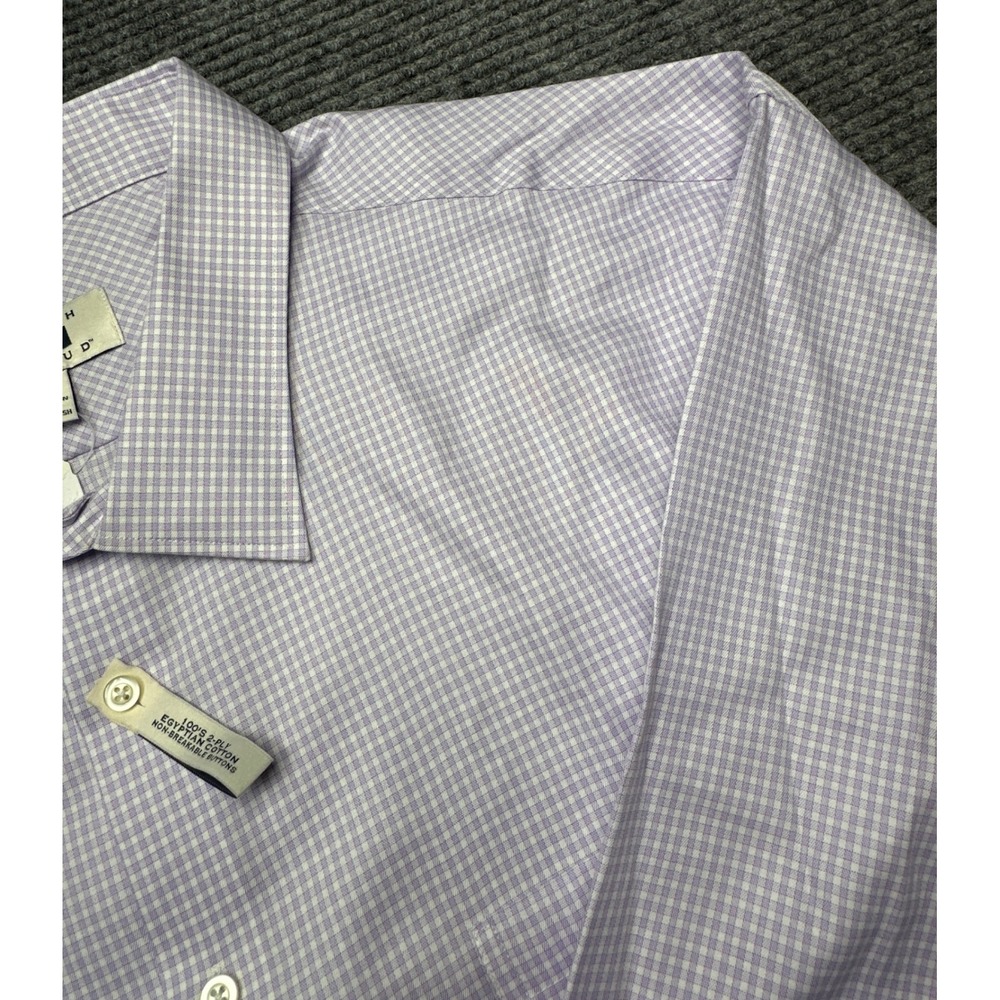 Joseph Abboud Dress Shirt Mens 22 36/37 Purple Gingham Non-Iron Egyptian Cotton